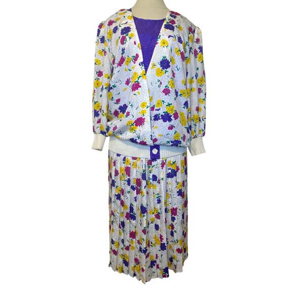 Vintage Anthony Sicari Floral Jacquard Top And Skirt 2 Piece Matching Set Sz 10 - Picture 1 of 12